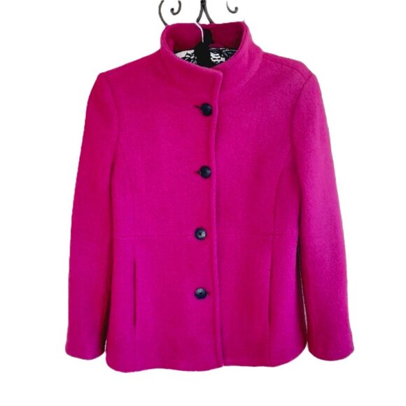 Lands End Boiled Wool Pea Coat Fuchsia Magenta 4P - Picture 3 of 11